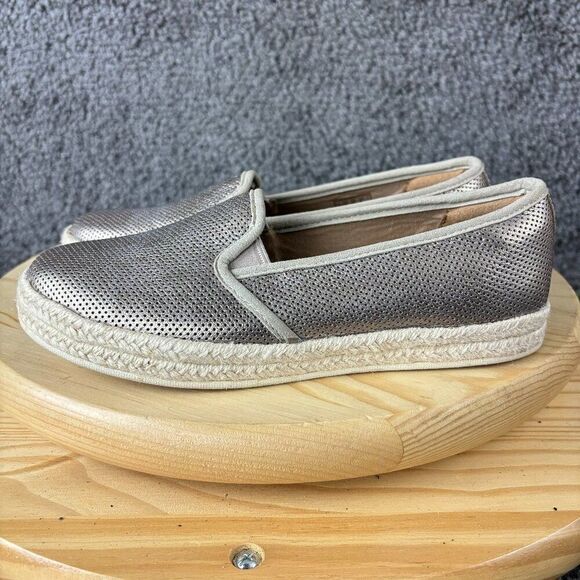 Clarks Azella Theoni Leather Loafer Womens 6 Wide Espadrille Flats Metallic Shoe - Picture 1 of 9